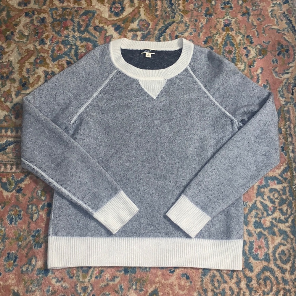 J Crew NWOT 100% Cashmere Sweater Grey Blue White Casual Style